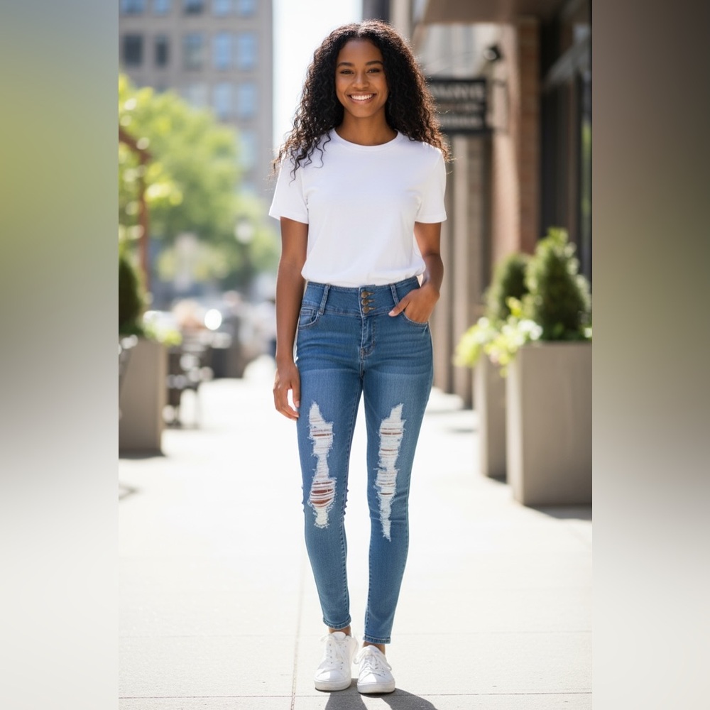 Fashion Nova Blue Ripped Skinny Jeans